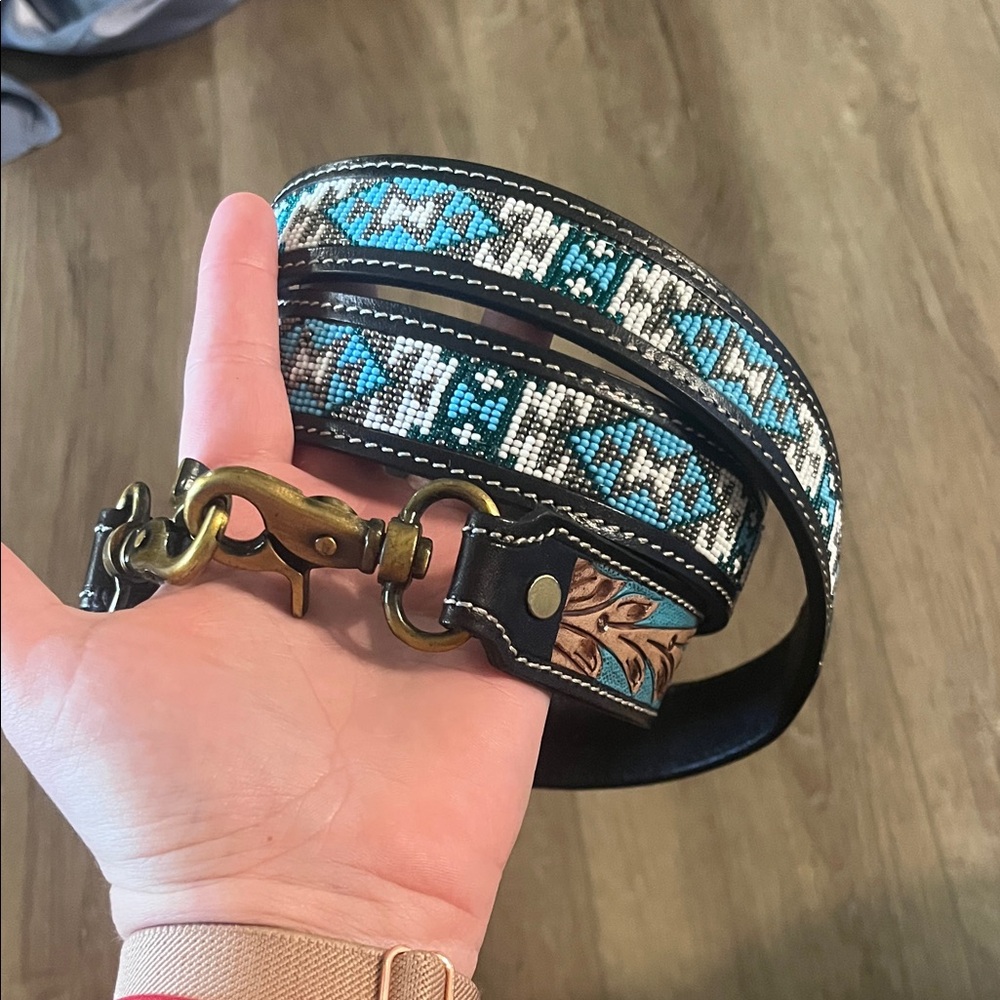 Handcrafted Beaded Leather purse strap